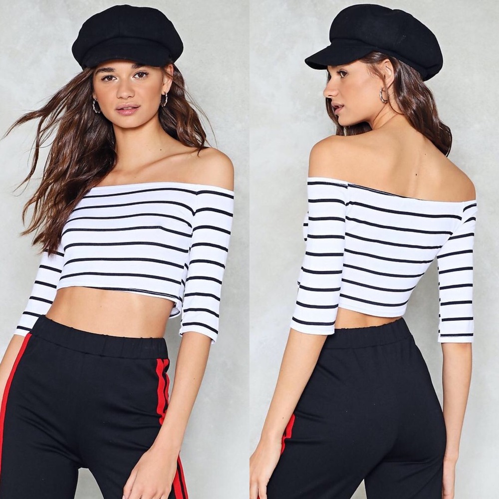 NWT Nasty Gal Striped Bardot Top